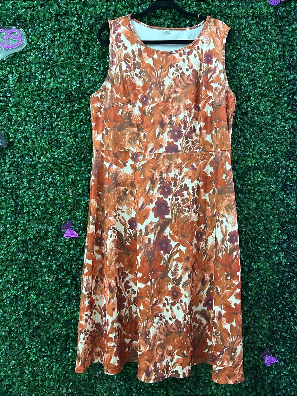 2-Piece Floral Dress & Cardigan Set | Rust Orange Fall Outfit